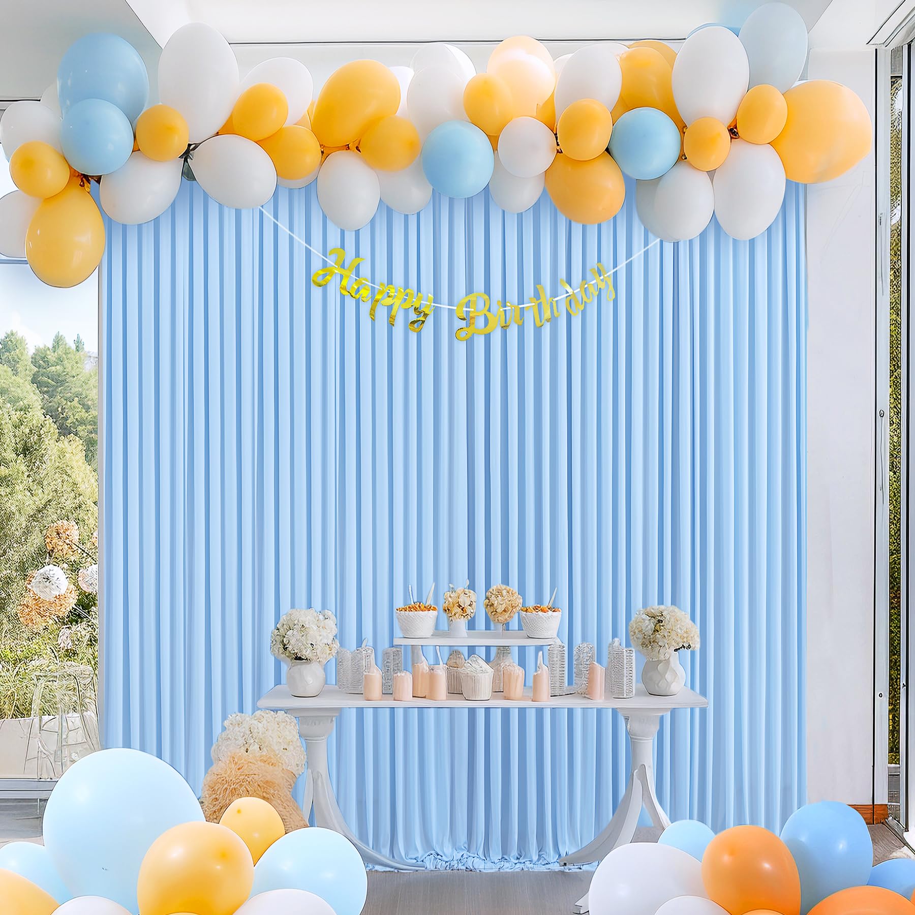 10Ft X 10Ft Baby Blue Backdrop Curtain For Baby Shower Parties Light Blue Wrinkle Free Backdrop Drapes Panels For Birthday Photo